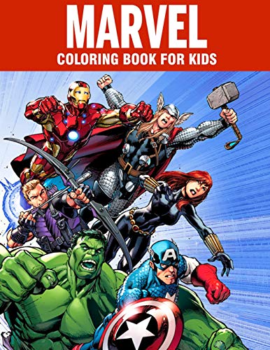 Product Cover MARVEL coloring book for kids: Super Heroes illustrations for boys and girls (age 3-10) Avangers: Iron Man, Thor, Hulk, Captain America, Black Panther, Spider-Man, Doctor Strange, Thanos, Infinity War