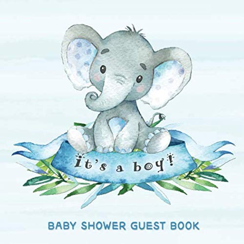 Product Cover Baby Shower Guest Book: It's a Boy: Baby Elephant Guestbook + BONUS Gift Tracker Log and Keepsake Pages | Advice for Parents Sign-In | Blue with Grey Little Peanut