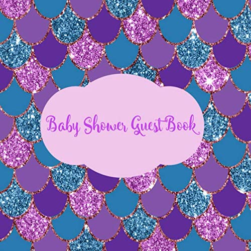 Product Cover Baby Shower Guest Book: Mermaid Purple, Pink and Gold Glitter Welcome Baby Girl Sign in Guestbook with Address and Gift Log (Under the sea Decorations)