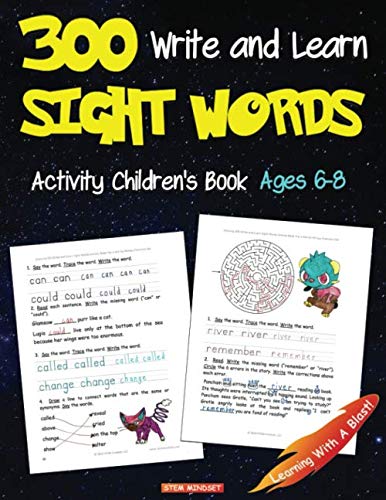 Product Cover 300 Write and Learn Sight Words Activity Children's Book Ages 6-8: 1st, 2nd Grade Books, Practice Workbook, Word Search, Mazes, Kindergarten Books (Unofficial Pokemon Book)