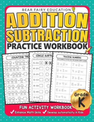 Product Cover Addition Subtraction Practice Workbook .: Kindergarten books, Activity Workbook for Kids, Kindergarten Math Skills