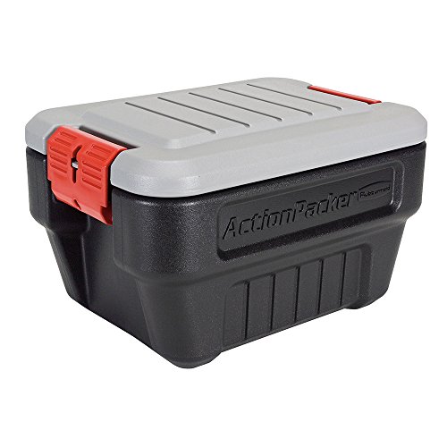 Product Cover Rubbermaid ActionPacker Lockable Storage Box, 8 Gallon, Grey and Black (1949040)