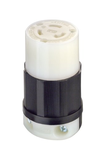 Product Cover Leviton 2313 20 Amp, 125 Volt, NEMA L5-20R, 2P, 3W, Locking Connector, Industrial Grade, Grounding- Black-White