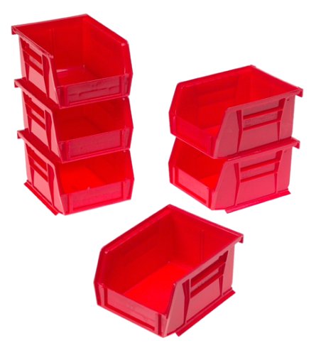 Product Cover Akro-Mils 8212 Six Pack of 30210 Plastic Storage Stacking AkroBins for Craft and Hardware, Red