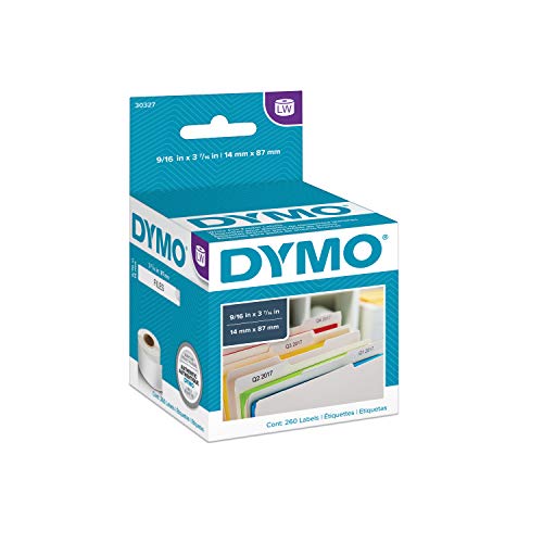 Product Cover DYMO LW 1-Up File Folder Labels for LabelWriter Label Printers, White, 9/16'' x 3-7/16'', 2 Rolls of 130 (30327)