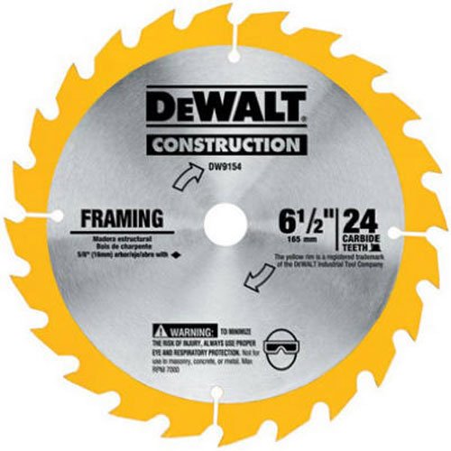 Product Cover DEWALT 6-1/2-Inch Circular Saw Blade, ATB Framing with 5/8-Inch Arbor, 24-Tooth (DW9154)