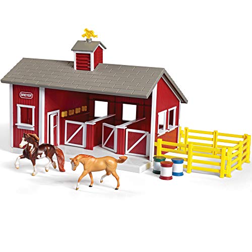 Product Cover Breyer Stablemates Red Stable and Horse Set | 12 Piece Play set with 2 Horses | 11.5