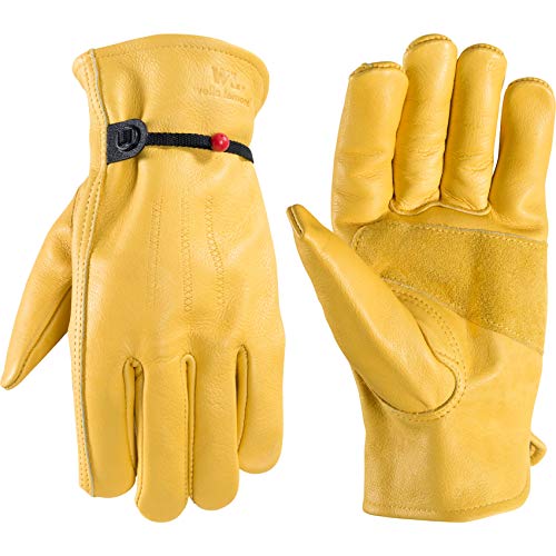Product Cover Leather Work Gloves with Adjustable Wrist, Medium (Wells Lamont 1132M)
