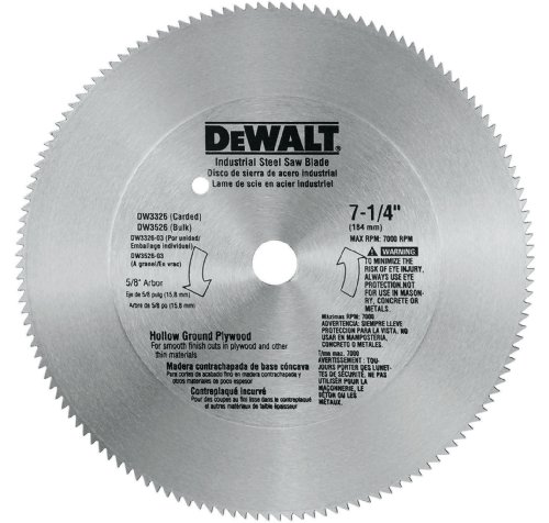 Product Cover DEWALT DW3326 7-1/4-Inch 140 Tooth Hollow Ground Plywood Cutting Saw Blade with 5/8-Inch and Diamond Knockout Arbor
