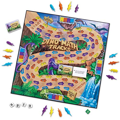Product Cover Learning Resources Dino Math Tracks Game, Place Value, Counting, Addition and Subtraction Dinosaur Game, Ages 6+