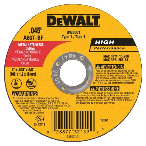 Product Cover DEWALT DW8061 4-Inch by .045-Inch by 5/8-Inch A60T Abrasive Metal/INOX Cutting Wheel