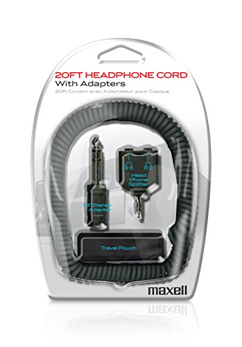 Product Cover Maxell 190399 Headphone Splitter 20 Foot Extension Cord with Adapter Kit and Travel Pouch
