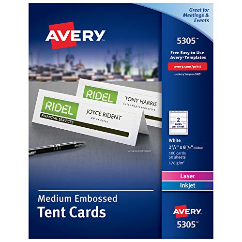 Product Cover Avery Printable Tent Cards, Laser & Inkjet Printers, 100 Cards, 2.5 x 8.5 (5305)