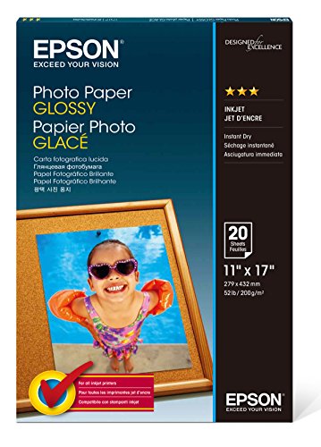 Product Cover Epson S041156 Glossy Photo Paper, 52 lbs., Glossy, 11 x 17 (Pack of 20 Sheets)