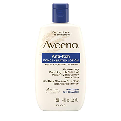 Product Cover Aveeno Anti-Itch Concentrated Lotion with Calamine and Triple Oat Complex, Skin Protectant for Fast-Acting Itch Relief from Poison Ivy, Insect Bites, Chicken Pox, and Allergic Itches, 4 fl. oz