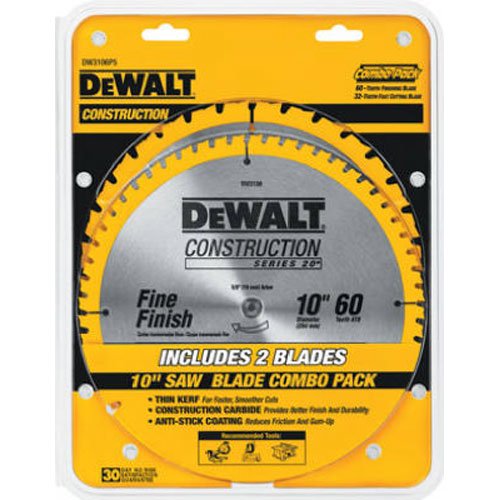 Product Cover DEWALT DW3106P5 60-Tooth Crosscutting and 32-Tooth General Purpose 10-Inch Saw Blade Combo Pack