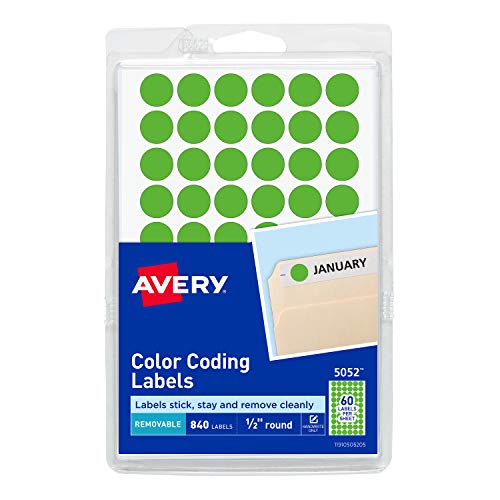 Product Cover Avery Removable Color Coding Labels, 0.5 Inches, Round, Pack of 840 (05052)