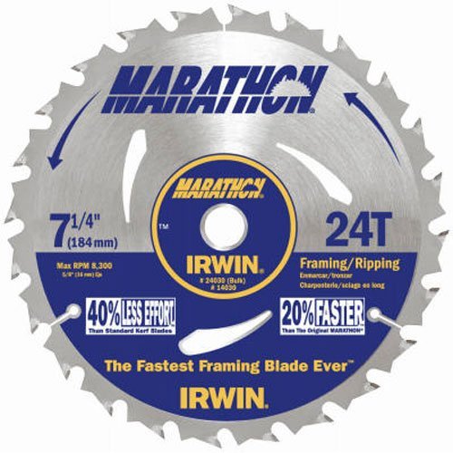 Product Cover IRWIN Tools MARATHON Carbide Corded Circular Saw Blade, 7 1/4-inch, 24T (24030)