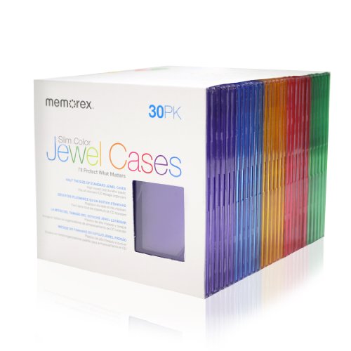 Product Cover Memorex 30-Pack Slim CD Jewel Case (5mm)- Assorted Colors