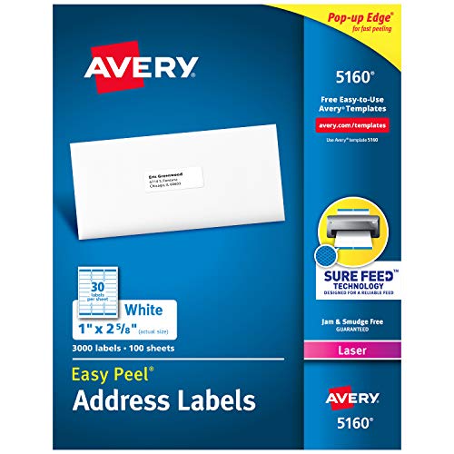 Product Cover Avery 5160 Easy Peel Address Labels , White, 1 x 2-5/8 Inch, 3,000 Count (Pack of 1)