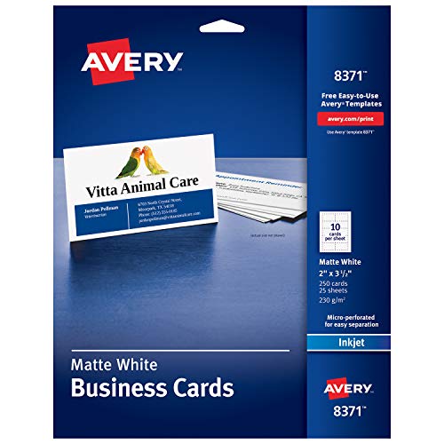Product Cover Avery Printable Business Cards, Inkjet Printers, 250 Cards, 2 x 3.5 (8371), White