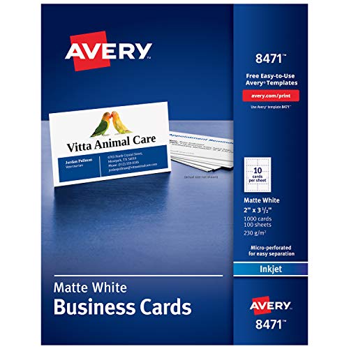 Product Cover Avery Printable Business Cards, Inkjet Printers, 1,000 Cards, 2 x 3.5, Heavyweight (8471)