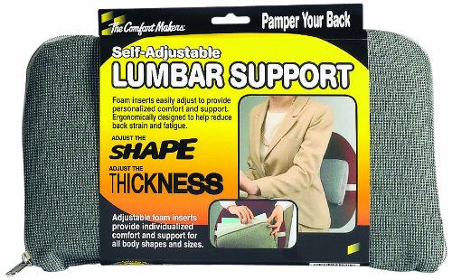 Product Cover The ComfortMakers Lumbar Support, Universal, Self-Adjustable, Ergonomic Back Support, Office, Car, Airplane, Made in the USA, Washable, Gray (92041)
