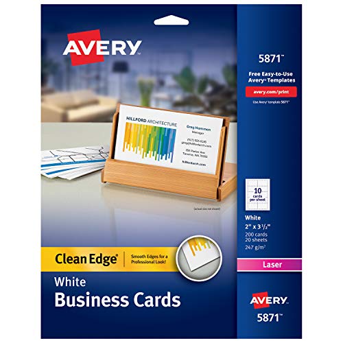 Product Cover Avery Printable Business Cards, Laser Printers, 200 Cards, 2 x 3.5, Clean Edge (5871)