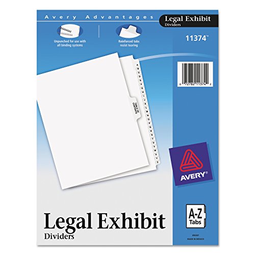 Product Cover Avery-Style Premium Collated Legal Index Exhibit Dividers, A-Z and Table of Contents, Side-Tab, 8.5 x 11-Inches, 1 Set (11374), White