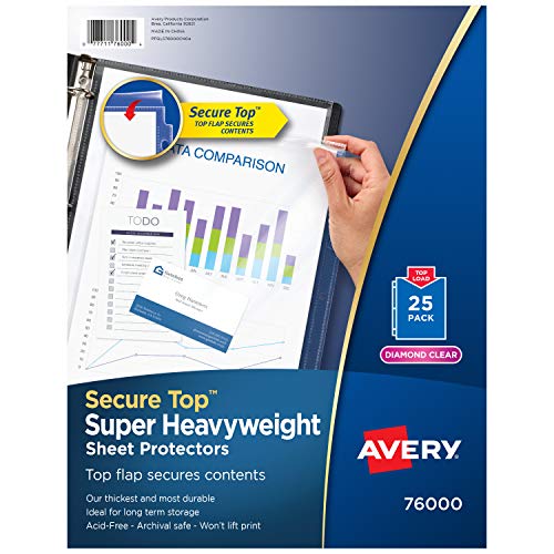 Product Cover Avery 76000 Secure Top Sheet Protectors, Super Heavy Gauge, Letter, Diamond Clear (Pack of 25)