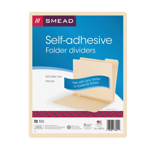 Product Cover Smead Self-Adhesive Folder Divider, Side Flap Style, Letter Size, Manila, 100 per Box (68021)