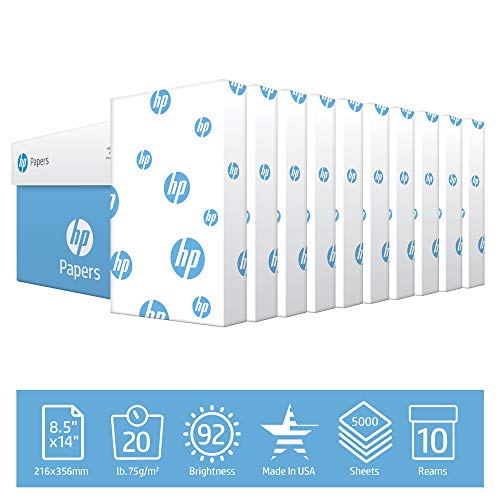 Product Cover HP Printer Paper, Office20 Paper, 8.5x14, Legal Size, 20lb, 92 Bright,  10 Ream Case / 5,000 Sheets (001422C) Acid Free Paper