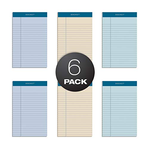 Product Cover TOPS Docket 100% Recycled Writing Tablet, 5 x 8 Inches, Perforated, Assorted Colors: Orchid, Ivory, Blue, Narrow Rule, 50 Sheets per Pad, 6 Pads per Pack (99601)