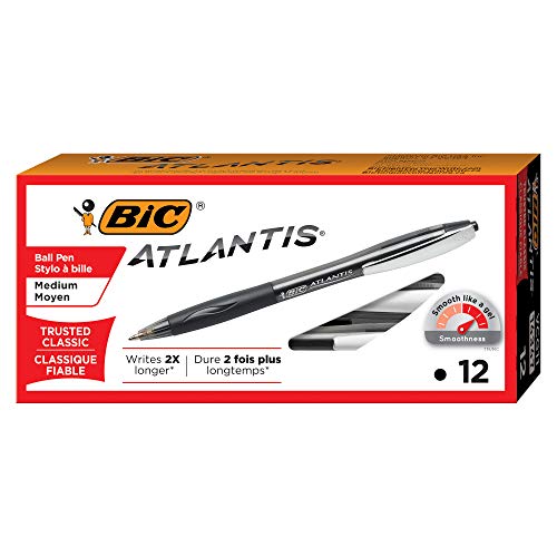 Product Cover BIC Atlantis Original Retractable Ball Pen, Medium Point (1.0 mm), Black, 12-Count