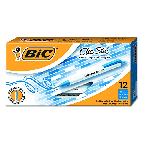 Product Cover BIC Clic Stic Retractable Ballpoint Pen - Pack of 12 - Blue Body, Blue Ink, Pack of 12