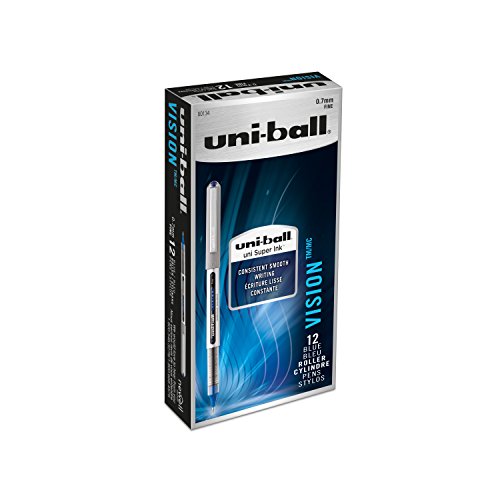 Product Cover uni-ball Vision Rollerball Pens, Fine Point (0.7mm), Blue, 12 Count
