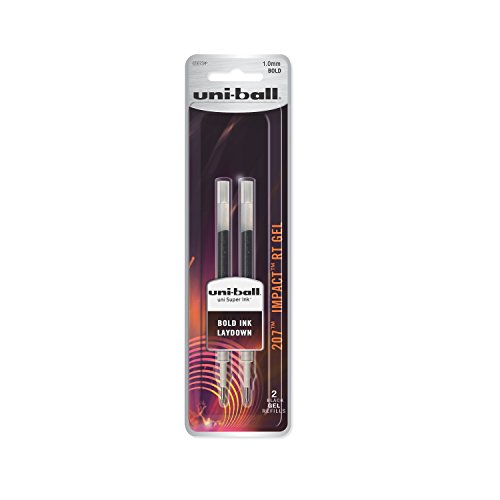 Product Cover uni-ball 207 Impact Retractable Gel Pen Refills, Bold Point (1.0mm), Black, 2 Count