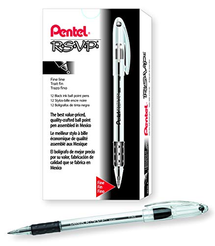 Product Cover Pentel BK90A R.S.V.P. Stick Ballpoint Pen, .7mm, Trans Barrel, Black Ink (Pack of 12)