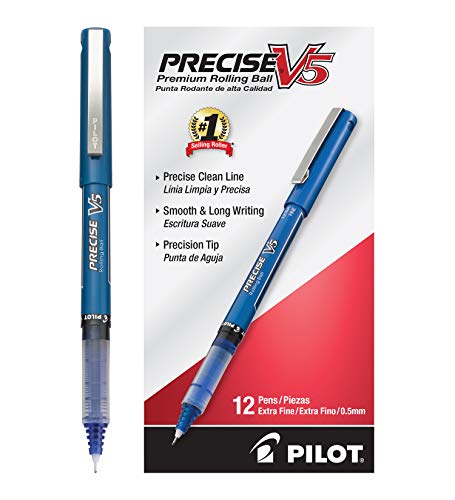 Product Cover PILOT Precise V5 Stick Liquid Ink Rolling Ball Stick Pens, Extra Fine Point, Blue Ink, 12 Count (35335)