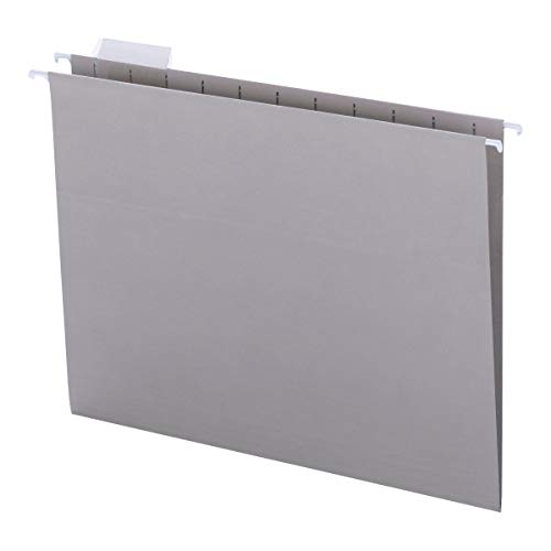Product Cover Smead Colored Hanging File Folder with Tab, 1/5-Cut Adjustable Tab, Letter Size, Gray, 25 per Box (64063)