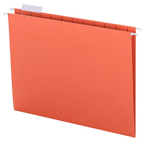 Product Cover Smead Colored Hanging File Folder with Tab, 1/5-Cut Adjustable Tab, Letter Size, Orange, 25 per Box (64065)