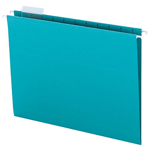 Product Cover Smead Colored Hanging File Folder with Tab, 1/5-Cut Adjustable Tab, Letter Size, Teal, 25 per Box (64074)