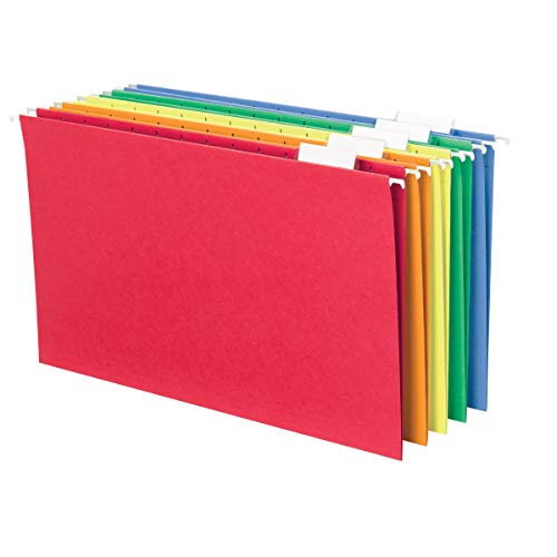Product Cover Smead Hanging File Folder with Tab, 1/5-Cut Adjustable Tab, Legal Size, Assorted Primary Colors, 25 per Box (64159)