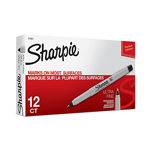 Product Cover Sharpie Permanent Markers, Ultra Fine Point, Black, 12 Count