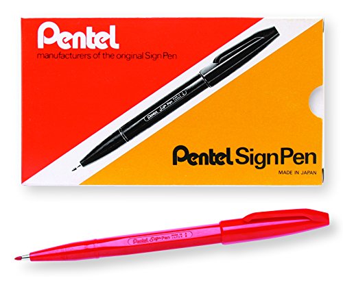 Product Cover Pentel Sign Pen Fiber-Tipped Pen, Red Ink, Box of 12 (S520-B)