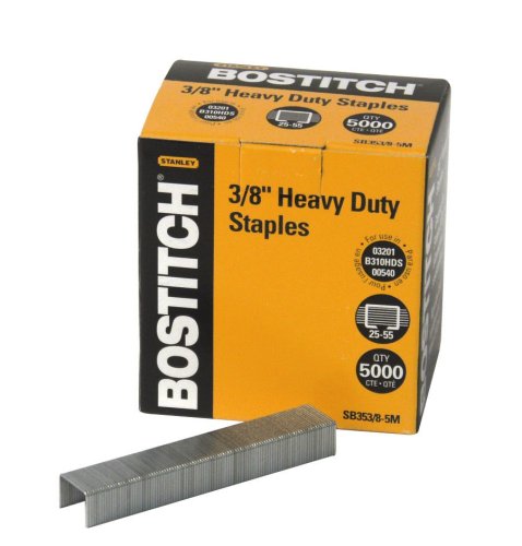 Product Cover Bostitch Heavy Duty Premium Staples, 25-55 Sheets, 0.375 Inch Leg, 5,000 Per Box (SB353/8-5M)