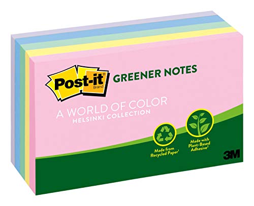 Product Cover Post-it Greener Notes, America's #1 Favorite Sticky Note, 3 in x 5 in, Helsinki Collection, 5 Pads/Pack (655-RP-A)