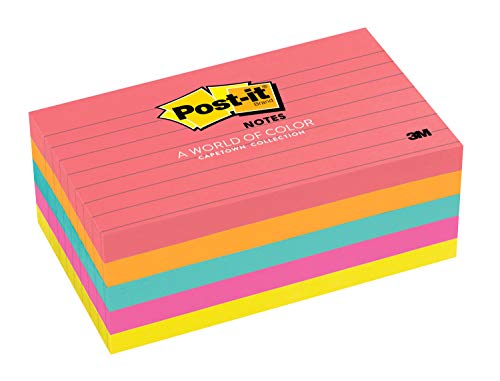 Product Cover Post-it Notes, America's #1 Favorite Sticky Note, 3 in x 5 in, Cape Town Collection, Lined, 5 Pads/Pack (635-5AN)