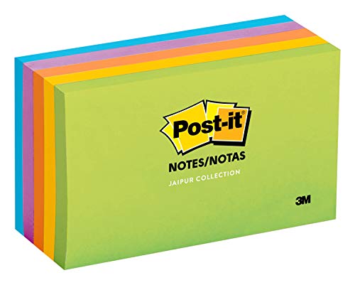 Product Cover Post-it Notes, Jaipur Colors, America's #1 Favorite Sticky Note, Recyclable, 3 in. x 5 in, 5 Pads/Pack, 100 Sheets/Pad (655-5UC)
