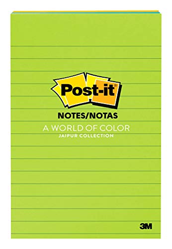 Product Cover Post-it Notes, America's #1 Favorite Sticky Note, 4 in x 6 in, Jaipur Collection, Lined, 3 Pads/Pack, 100 Sheets/Pad (660-3AU)